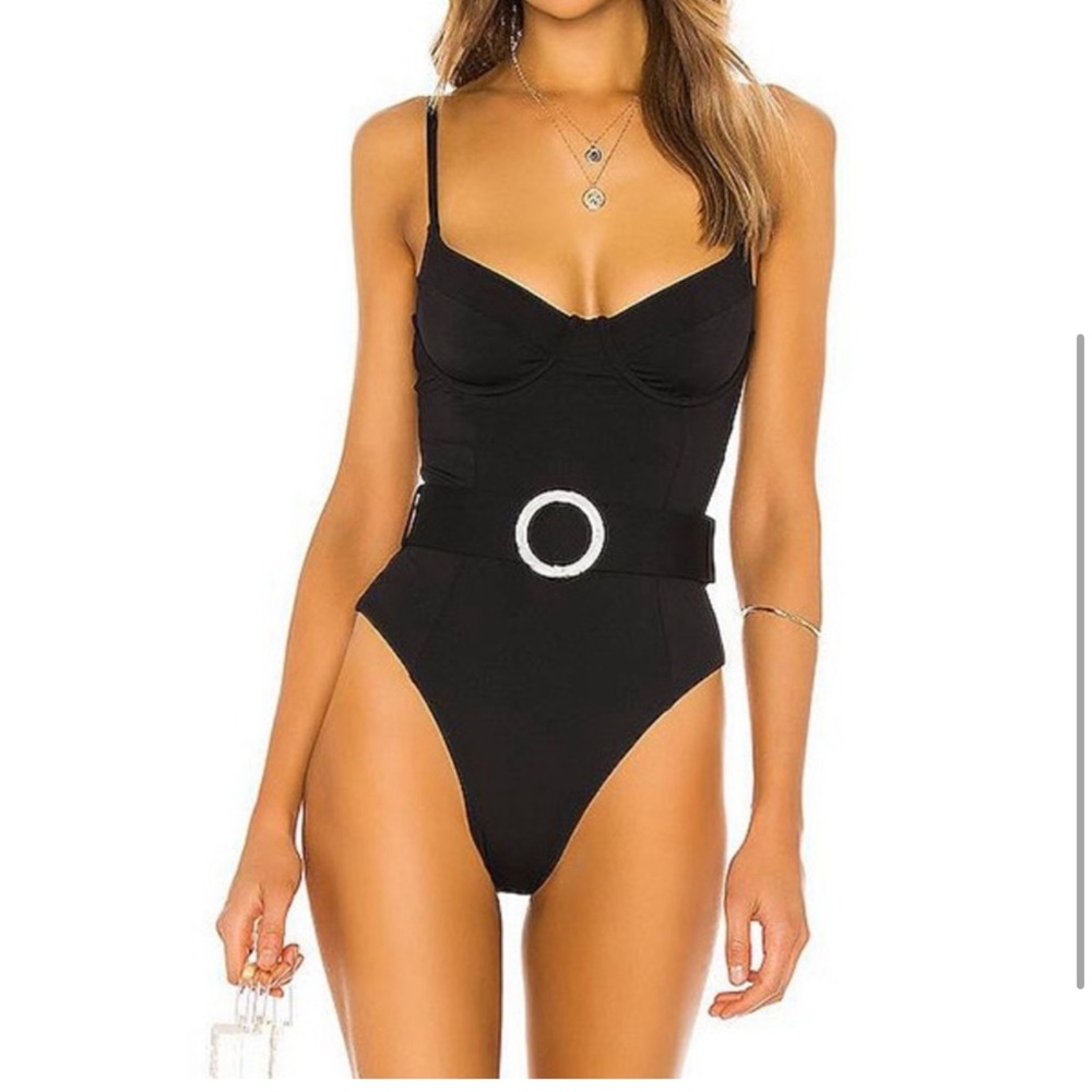 WeWoreWhat Black Belted Danielle One Piece Underwire Cup Revolve